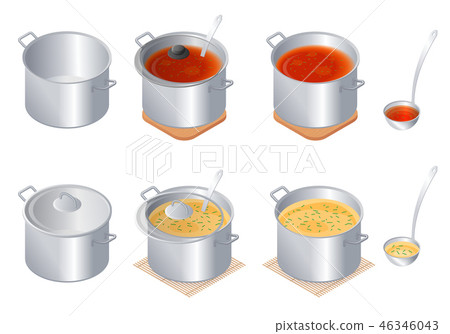 The saucepan flat isometric illustration set. The saucepan flat isometric illustration set. 46346043