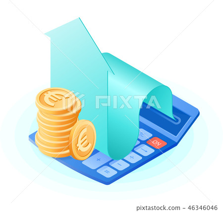 The calculator, increasing arrow graph, euro coins The calculator, increasing arrow graph, euro coins 46346046
