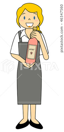 Clerk with foreign woman rose wine bottle 46347560