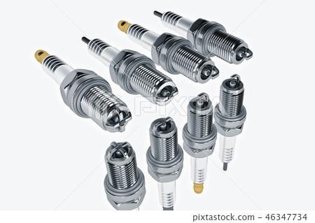 3D Spare parts spark plugs on white background for car and motorcycle 3D Spare parts spark plugs on white background for car and motorcycle 46347734