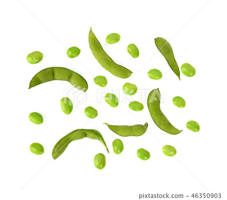 green soybeans on white background.Top view. 46350903