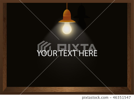 Shining light bulb hanging in wooden frame Shining light bulb hanging in wooden frame 46351547