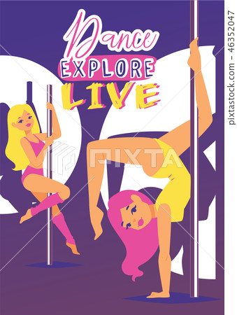 Pole dance school advertising poster with girls in various positions vector illustration. Dance Pole dance school advertising poster with girls in various positions vector illustration. Dance 46352047