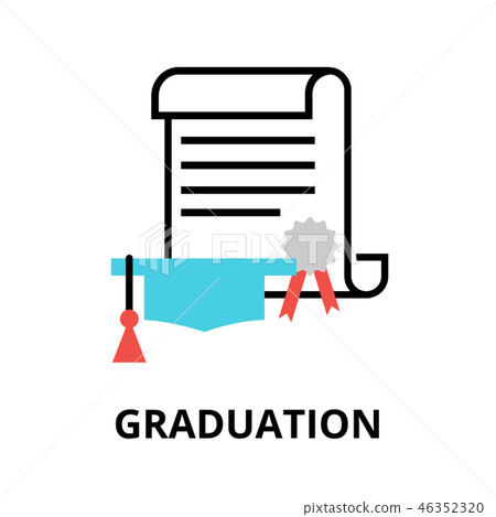 Graduation icon, flat line vector illustration - Stock Illustration ...