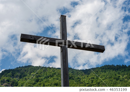 Wooden Cross in Mountain - Religious Symbol 46353199