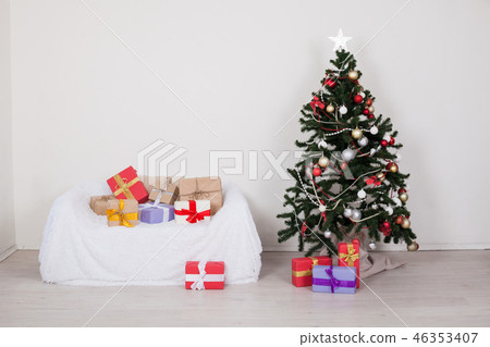 Christmas tree gifts new year white room with sofa Christmas tree gifts new year white room with sofa 46353407