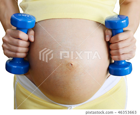 Pregnant woman and dumbells Pregnant woman and dumbells 46353663