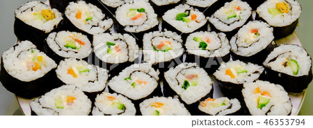 Set of rolls close-up. Panoramic view. 46353794