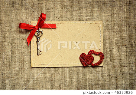 Card with red ribbon and a key for Valentine day 46353926