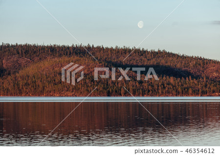North Russian lake landscape on sunset, Murmansk region North Russian lake landscape on sunset, Murmansk region 46354612