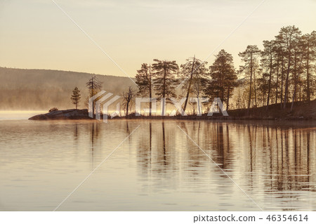 North Russian lake landscape on sunrise, Murmansk region North Russian lake landscape on sunrise, Murmansk region 46354614
