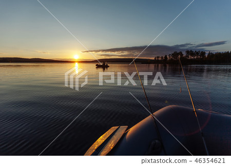 Fishing rubber boat at sunset. Fishing in the Russian north 46354621