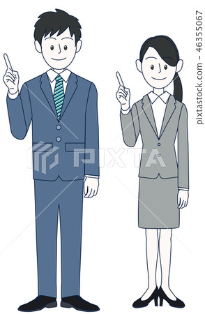 指向與手指的年輕男性和女性商人點 46355067