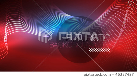 Glowing abstract wave on dark, shiny motion, Christmas and New Year magic space light. Techno Glowing abstract wave on dark, shiny motion, Christmas and New Year magic space light. Techno 46357487