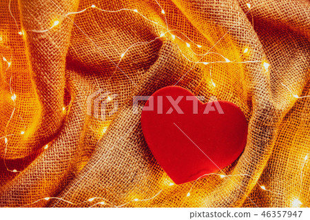 Heart shape gift box and Fairy Lights around Heart shape gift box and Fairy Lights around 46357947
