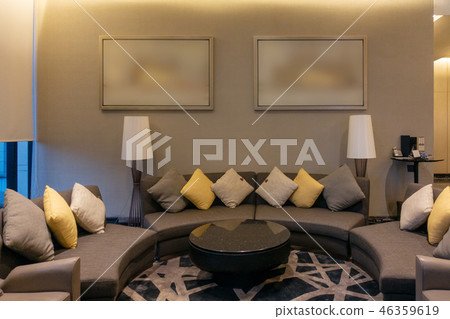Luxury modern living room with pillows, furniture, picture fram Luxury modern living room with pillows, furniture, picture fram 46359619