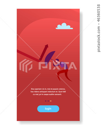 businessman hold umbrella rise arrow up crisis protection concept flat vertical copy space 46360538