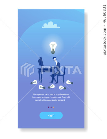 businessman sitting workplace working computer light bulb new idea startup concept business man businessman sitting workplace working computer light bulb new idea startup concept business man 46360831