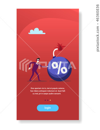 blindfolded businessman coming to percent bomb credit debt financial crisis risk concept flat blindfolded businessman coming to percent bomb credit debt financial crisis risk concept flat 46360836