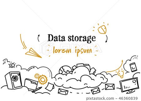 computing cloud business data storage concept sketch doodle horizontal copy space 46360839