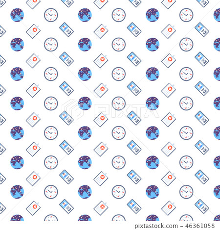 world map red cross geo tag check list mobile app online consultation clock icon seamless pattern 46361058
