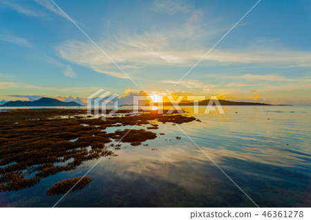 scenery sunrise above the coral reef in low tide scenery sunrise above the coral reef in low tide 46361278