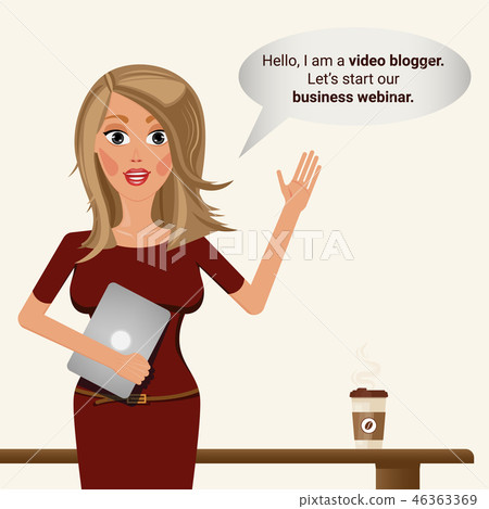 Video Blogger Girl. Business Vebinar Illustration. 46363369