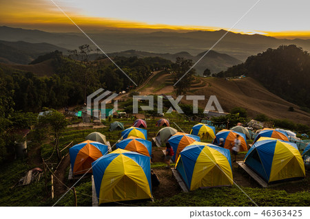 tent in the sunset overlooking mountains tent in the sunset overlooking mountains 46363425