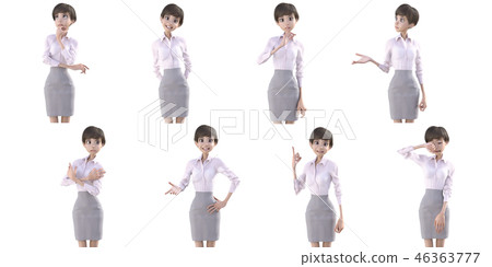 Women in business wear posing Facial expression a la carte perming3DCG illustrations material Women in business wear posing Facial expression a la carte perming3DCG illustrations material 46363777