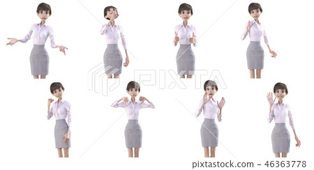 商務女性穿著擺姿勢面部表情點菜perming3DCG插圖素材 46363778