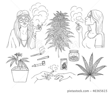 Vector cannabis smoking symbols sketch icon set Vector cannabis smoking symbols sketch icon set 46365615