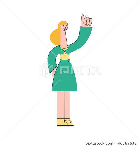 Vector illustration of woman standing and showing index finger up gesture. Vector illustration of woman standing and showing index finger up gesture. 46365638