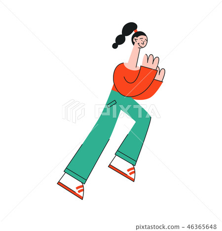 Vector stylized woman running with smile at face 46365648