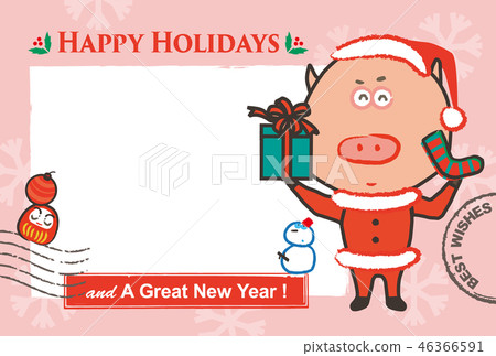 Greeting card cute pig in santa claus costume 46366591