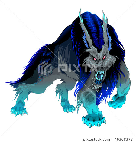 Furious werewolf with black and blue mane Furious werewolf with black and blue mane 46368378