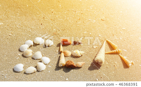 SEA word made of seashells on the sandy beach, Tha SEA word made of seashells on the sandy beach, Tha 46368391