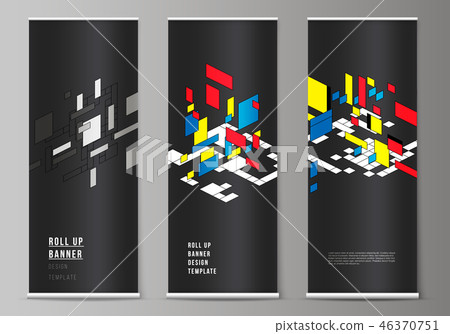 The vector illustration of roll up banner stands, vertical flyers, flags design business templates The vector illustration of roll up banner stands, vertical flyers, flags design business templates 46370751