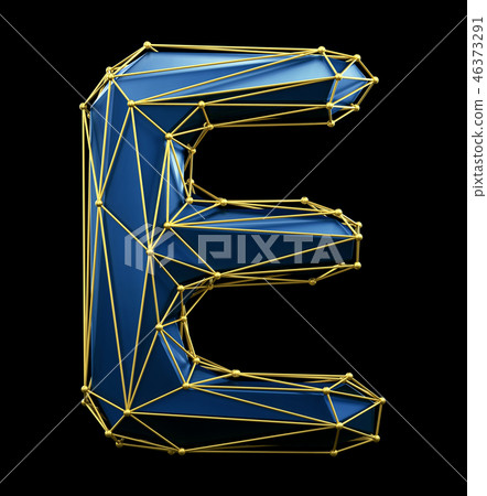 Capital latin letter E in low poly style blue and gold color isolated on black background. 3d 46373291