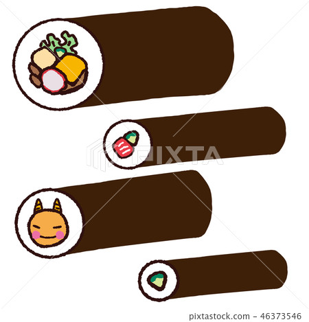 Setsubun rolled sushi set hand drawn style 46373546
