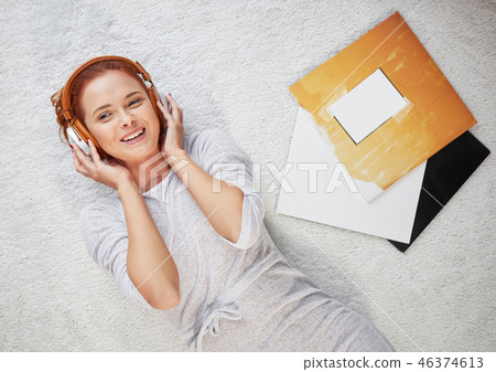 the image of resting sexy woman listening to vinyl the image of resting sexy woman listening to vinyl 46374613