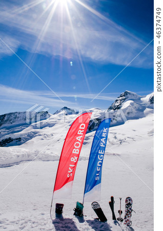 Winter landscape on Jungfraujoch Ski area flag 46374749