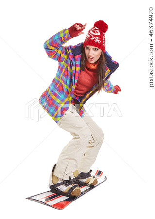 snowboard woman isolated on white 46374920