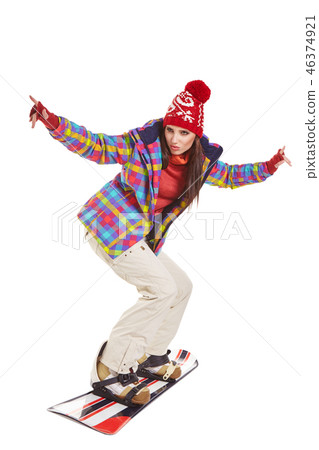 snowboard woman isolated on white 46374921