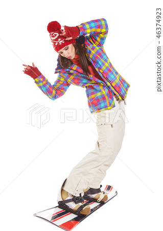 snowboard woman isolated on white 46374923