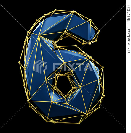 Low poly style number 6. Blue and gold color isolated on black background. 3d 46375035