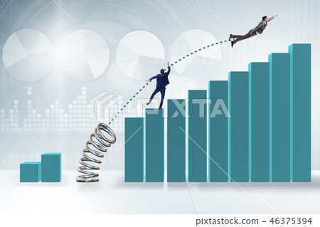 Businessman outperforming his competition jumping over Businessman outperforming his competition jumping over 46375394