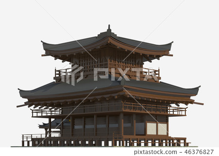 Japanese building isolated on white background 3d illustration Japanese building isolated on white background 3d illustration 46376827