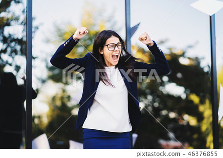 Angry furious female businesswoman screaming in anger. Stress management, mental distress problems 46376855