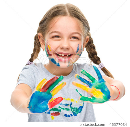 Portrait of a cute girl playing with paints Portrait of a cute girl playing with paints 46377084