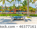 Yacht on the beach among palm trees in the resort  46377161